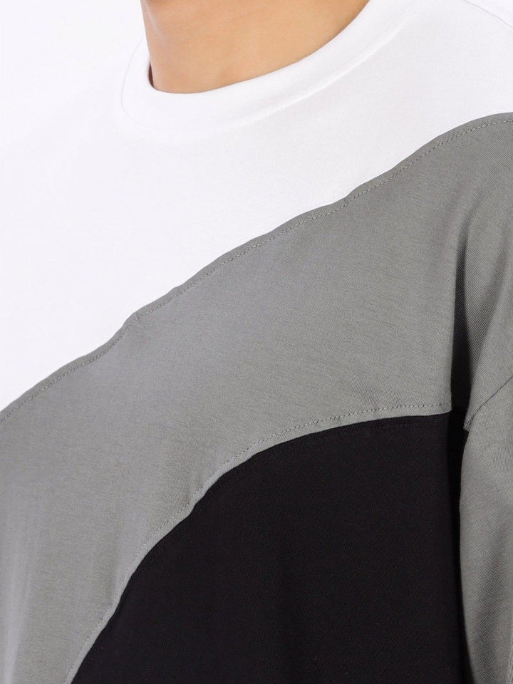 Eszett Colourblocked Drop Shoulder Sleeves Cotton Oversized Fit T-shirt