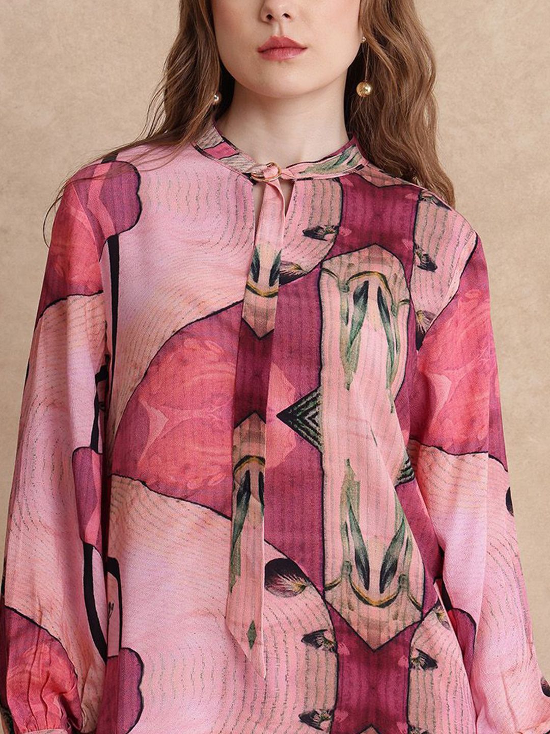RAREISM Women Round Neck Abstract Print Cotton Top
