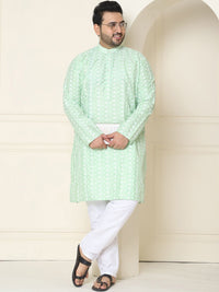 SOJANYA PLUS Floral Embroidered Thread Work Silk Cotton Straight Kurta with Pyjamas