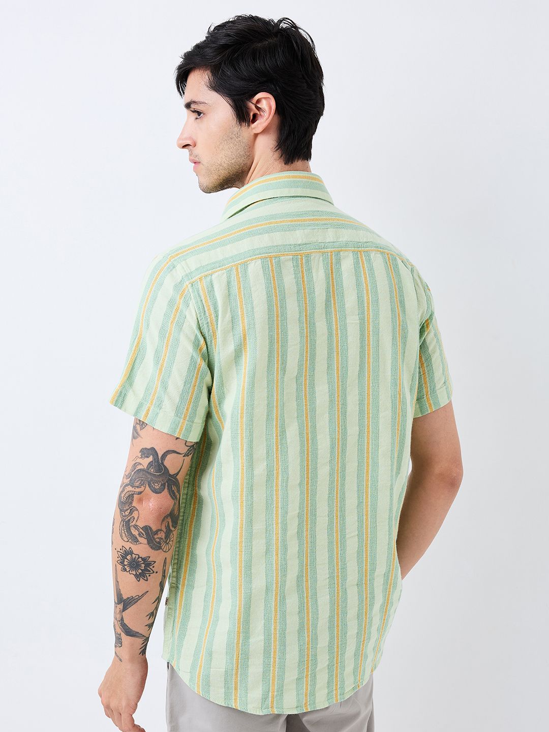 SPYKAR Men Spread Collar Vertical Striped Cotton Casual Shirt