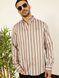 Thomas Scott Men Premium Spread Collar Multi Striped Cotton Slim Fit Casual Shirt