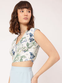 DressBerry Floral Frenzy Print Bow Detail Crop Top