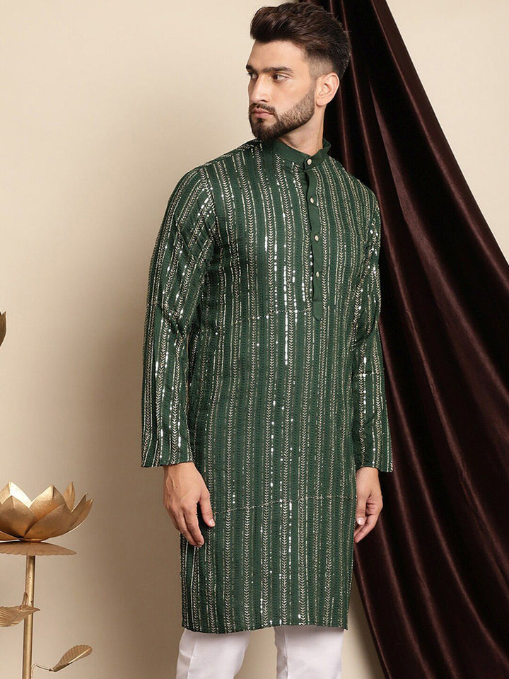 Anouk Embellished Band Collar Sequins Detail Cotton Straight Kurta