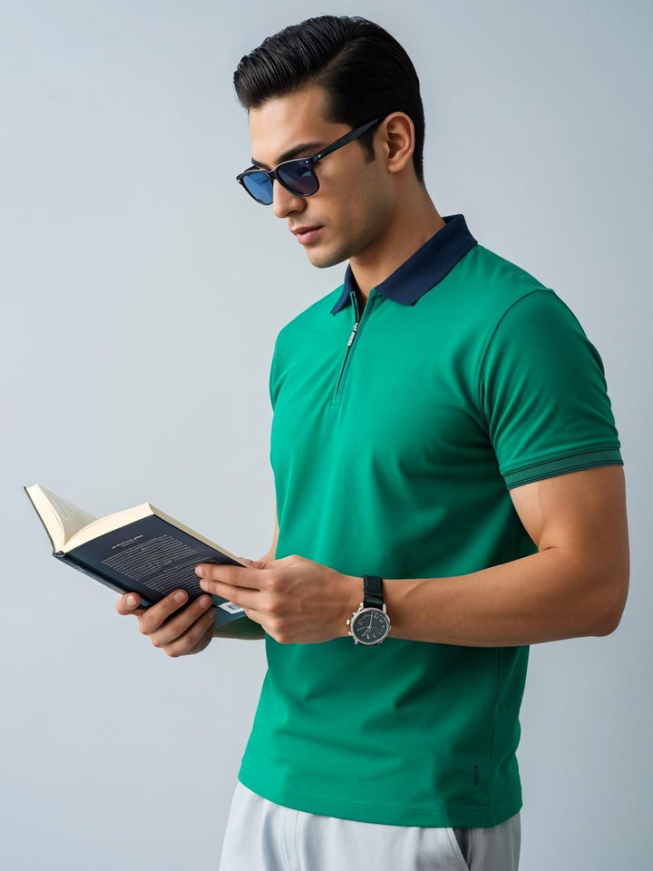 Tshirts ADRO Men Turquoise Blue Cotton