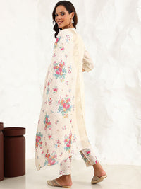 W Women Floral Printed Regular Thread Work Kurta with Trousers & With Dupatta