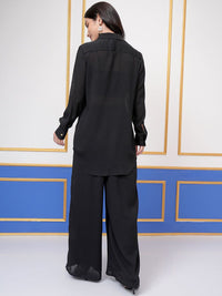 Vishudh Lapel Collar Long Sleeves Long Shirt With Palazzo With Crop Top