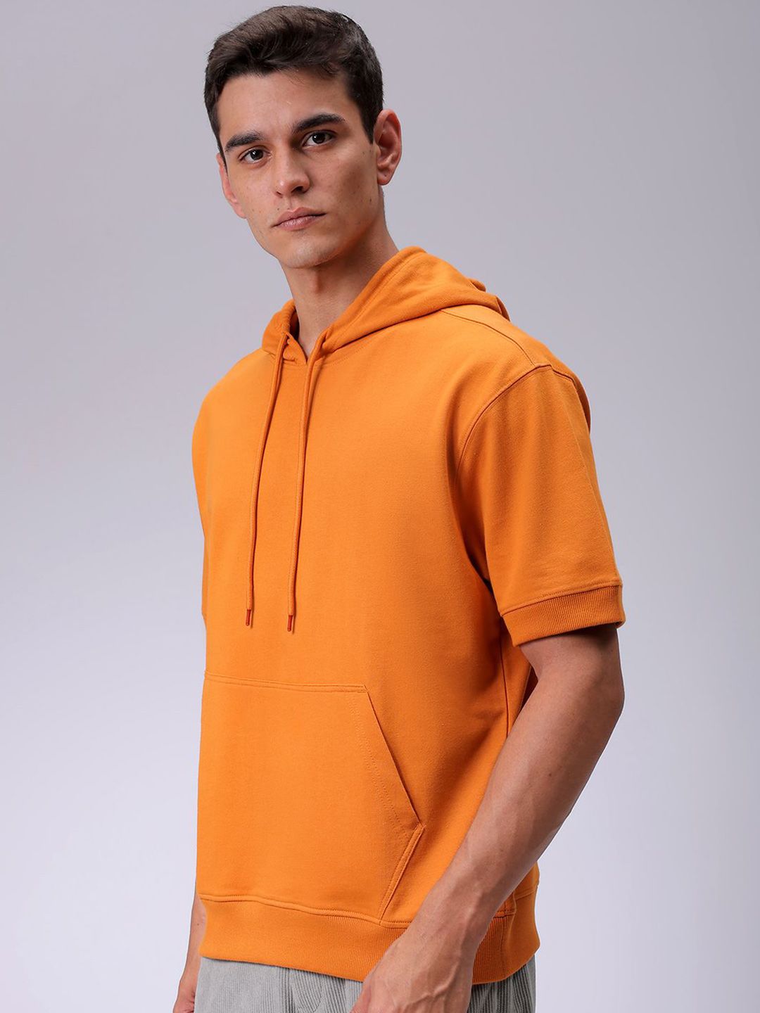 The Indian Garage Co Men Solid Short Sleeves Hooded Sweatshirt