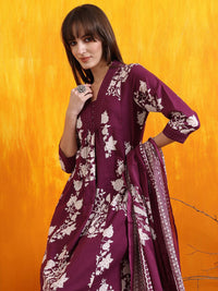 KALINI Floral Printed Pleated V-Neck Sequinned A-Line Kurta With Palazzos And Dupatta