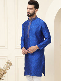 SOJANYA Ethnic Motifs Woven Design Mandarin Collar Neck Long Sleeves Silk Straight Kurta