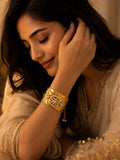 PANASH Gold-Plated Artificial Stones Studded Cuff Bracelet