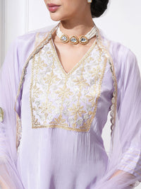 Vishudh Women Ethnic Motifs Embroidered Regular Kurta with Trousers & With Dupatta