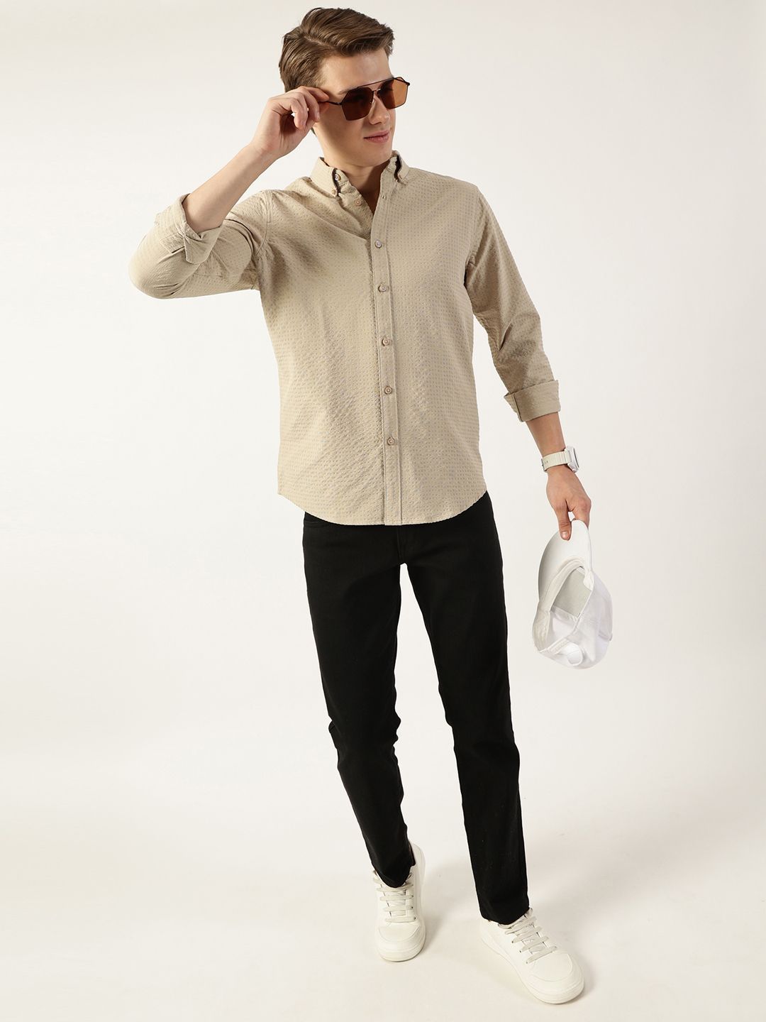 Thomas Scott Men Smart Button-Down Collar Textured Solid Slim Fit Casual Shirt