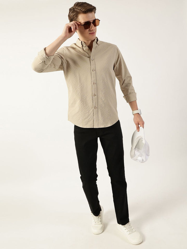 Thomas Scott Men Smart Button-Down Collar Textured Solid Slim Fit Casual Shirt