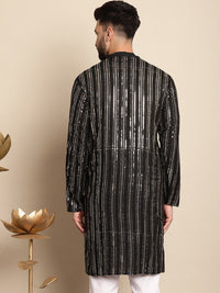 Anouk Embellished Mandarin Collar Sequins Detail Cotton Straight Kurta