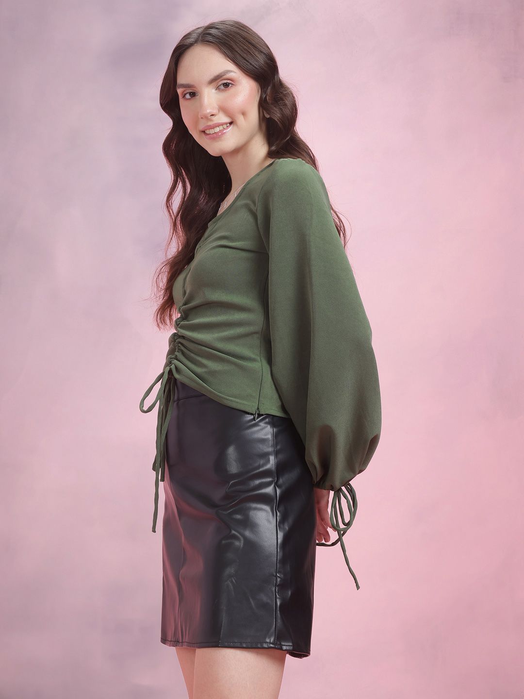 DressBerry Ruched Puff Sleeve Top