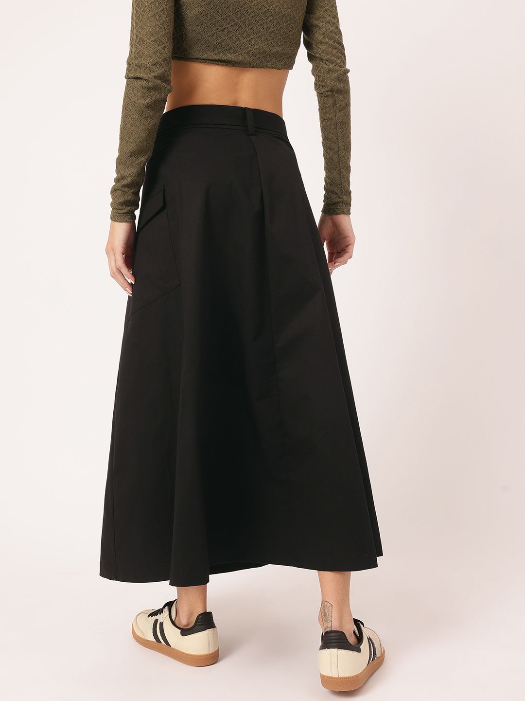 DressBerry Luxe Line Belted Midi A-line Skirt with Zip-Detail
