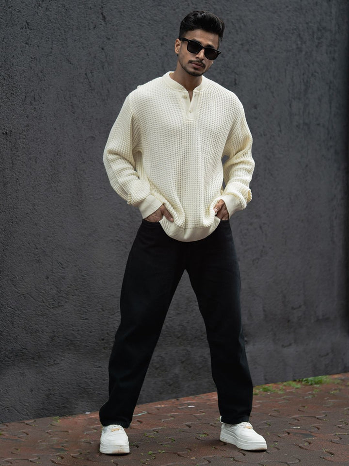 Powerlook Self Design Henley Neck Sweaters