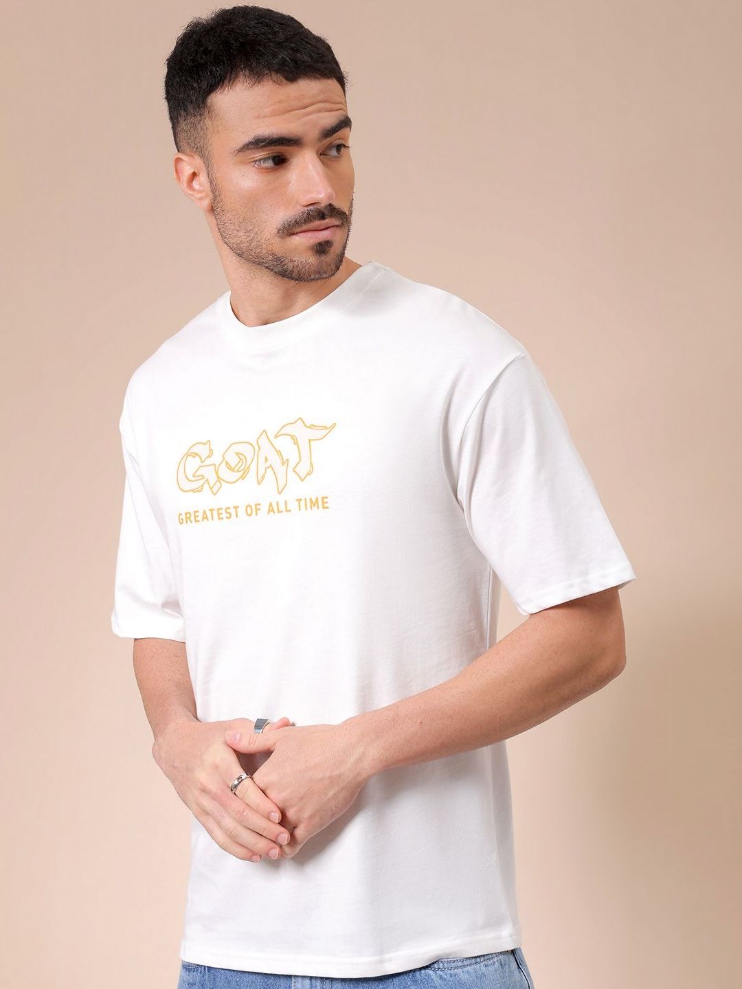 The Indian Garage Co Men Graphic Printed Round Neck Pure Cotton Oversized T-shirt