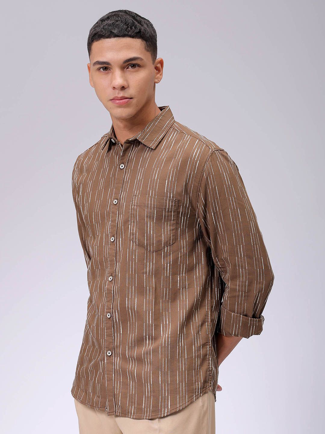 The Indian Garage Co Men Slim Fit Multi Stripes Opaque Striped Casual Shirt