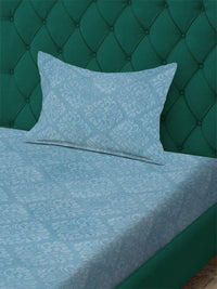Myntra Elegant Homes Turquoise Blue Floral 300 TC Cadar Tempat Tidur Single dengan 1 Sarung Bantal