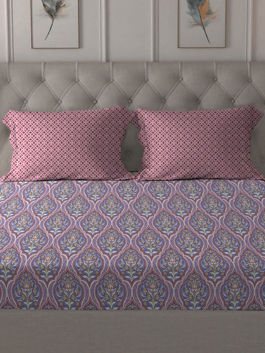MYTRIDENT Anna Purple Dusk & Dawn Flat 144TC Queen Cotton Bedsheet Set