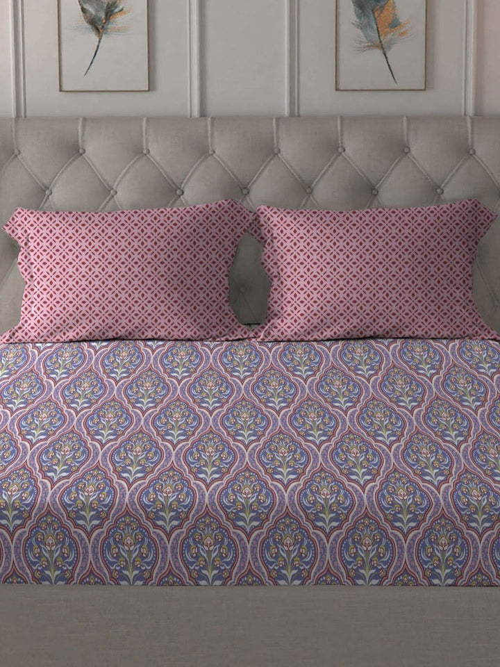 MYTRIDENT Anna Purple Dusk & Dawn Flat 144TC Queen Cotton Bedsheet Set