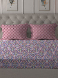 MYTRIDENT Anna Purple Dusk & Dawn Flat 144TC Queen Cotton Bedsheet Set