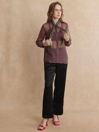 RAREISM Women Checked Tie-Up Neck Shirt Style Top