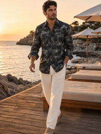 Eszett Geometric Printed Spread Collar Pure Cotton Shirt