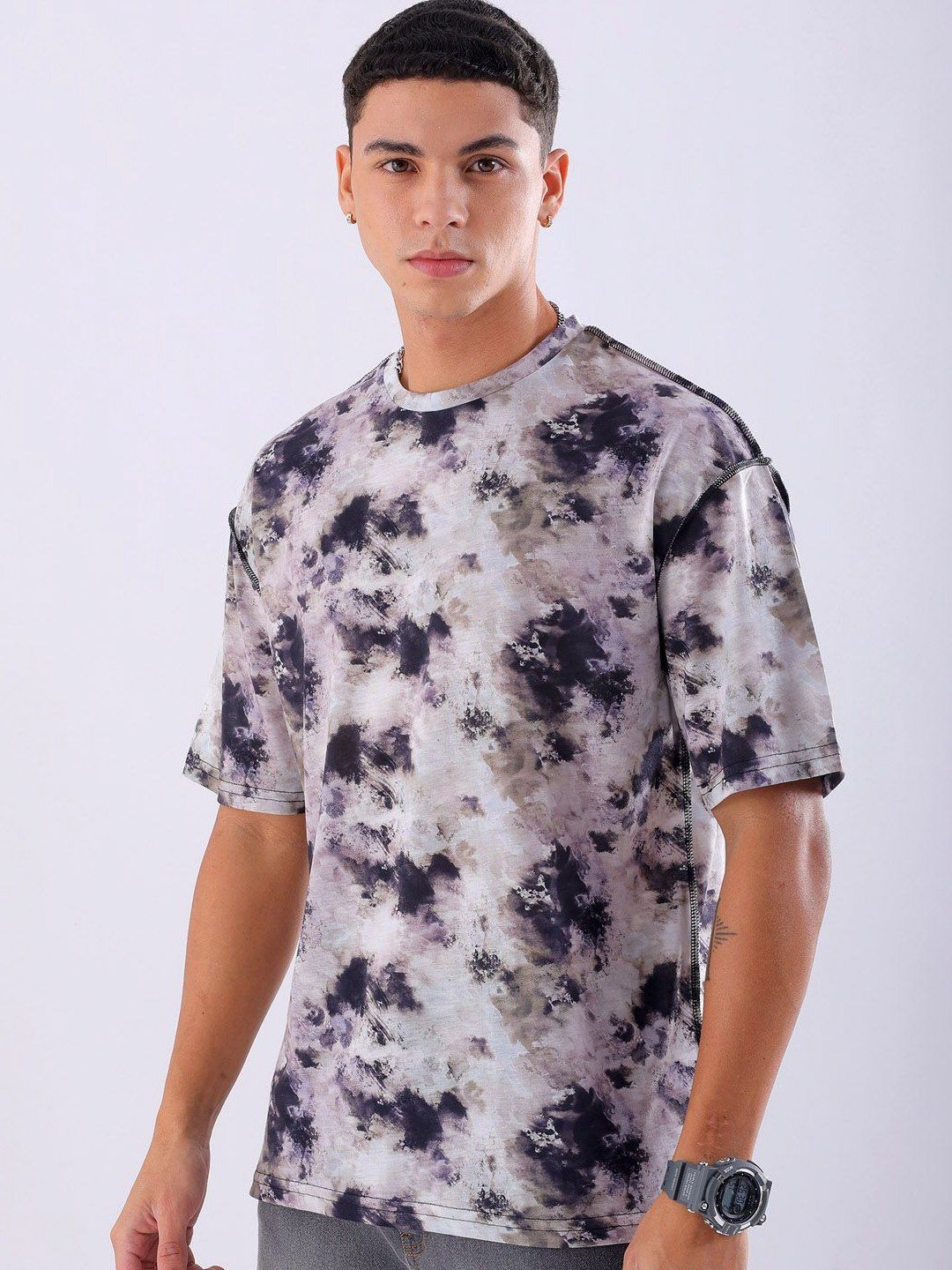 The Indian Garage Co Men Tie and Dye Round Neck Oversized T-shirt