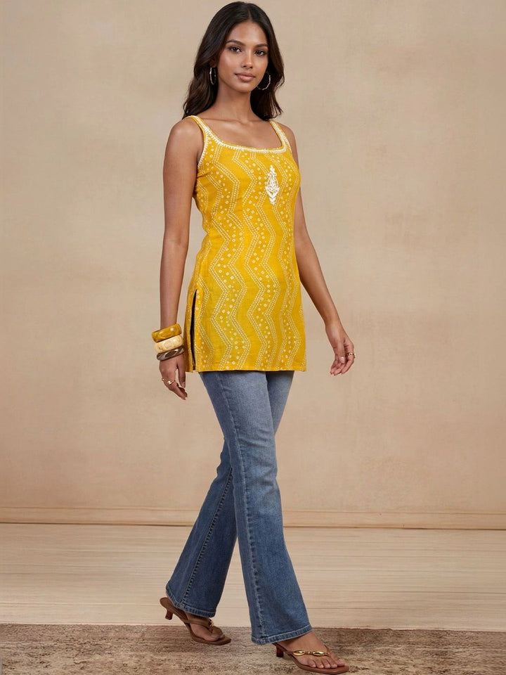 House of Chikankari Women Leheriya Printed Chikankari Kurta