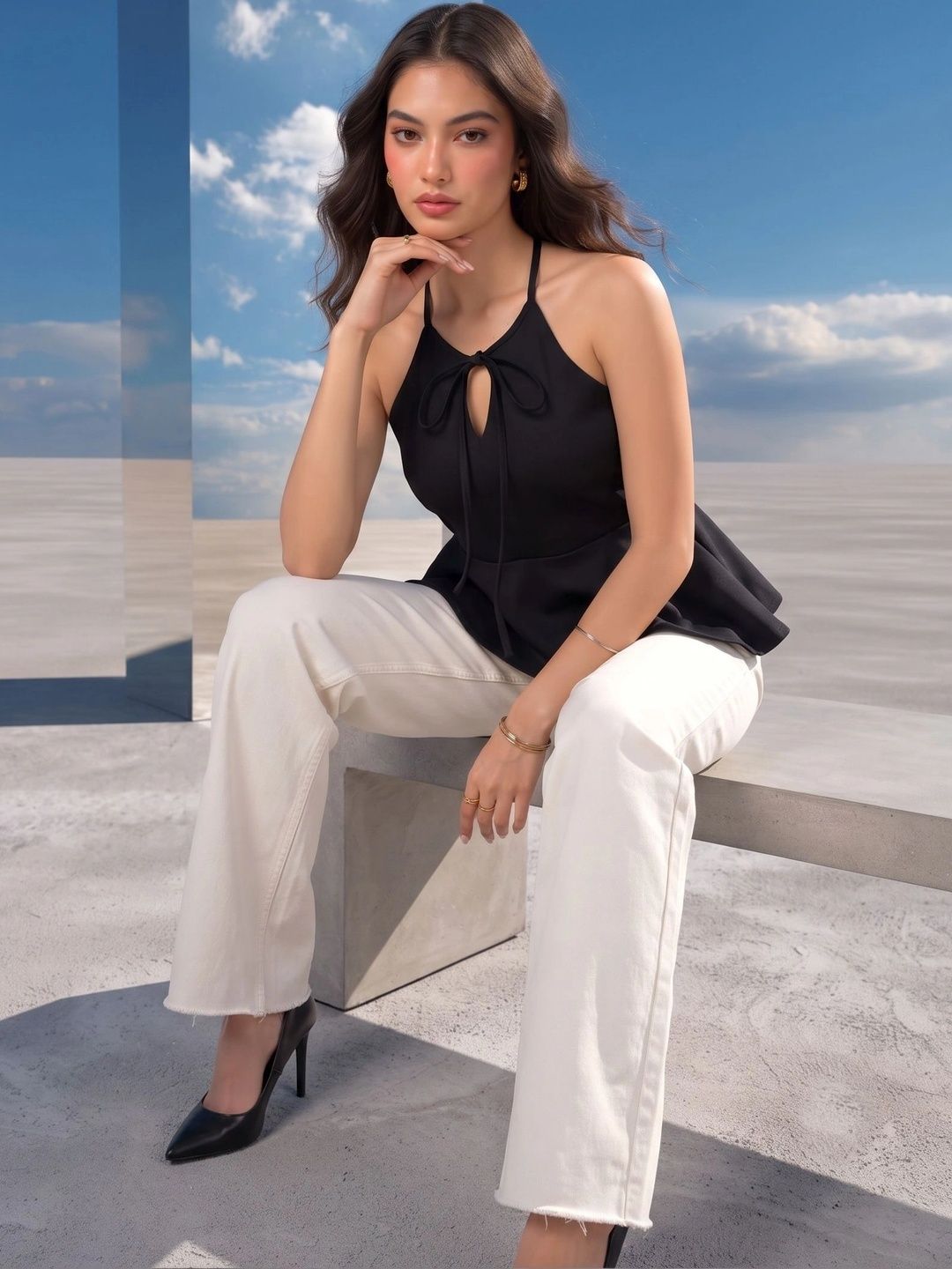 Mamicha Halter Neck Peplum Top