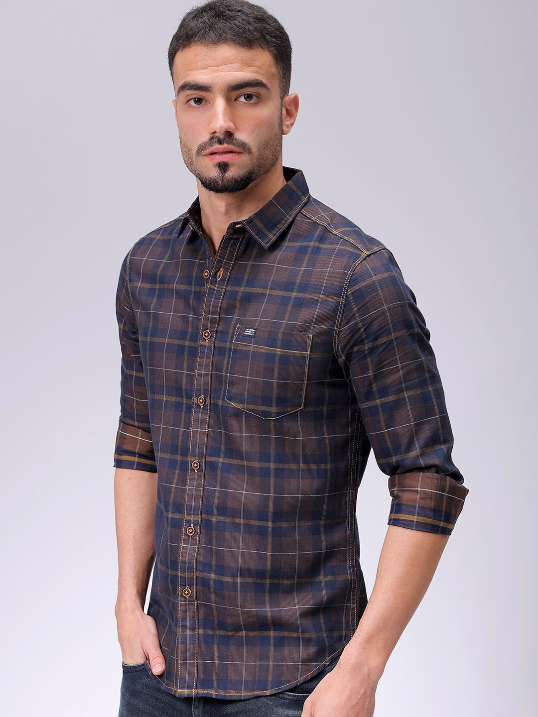 Lelaki Garage CO India Slim Fit Opaque Memeriksa Baju Kasual