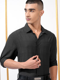 Highlander Men Jacquard Textured Slim Fit Checked Shirt