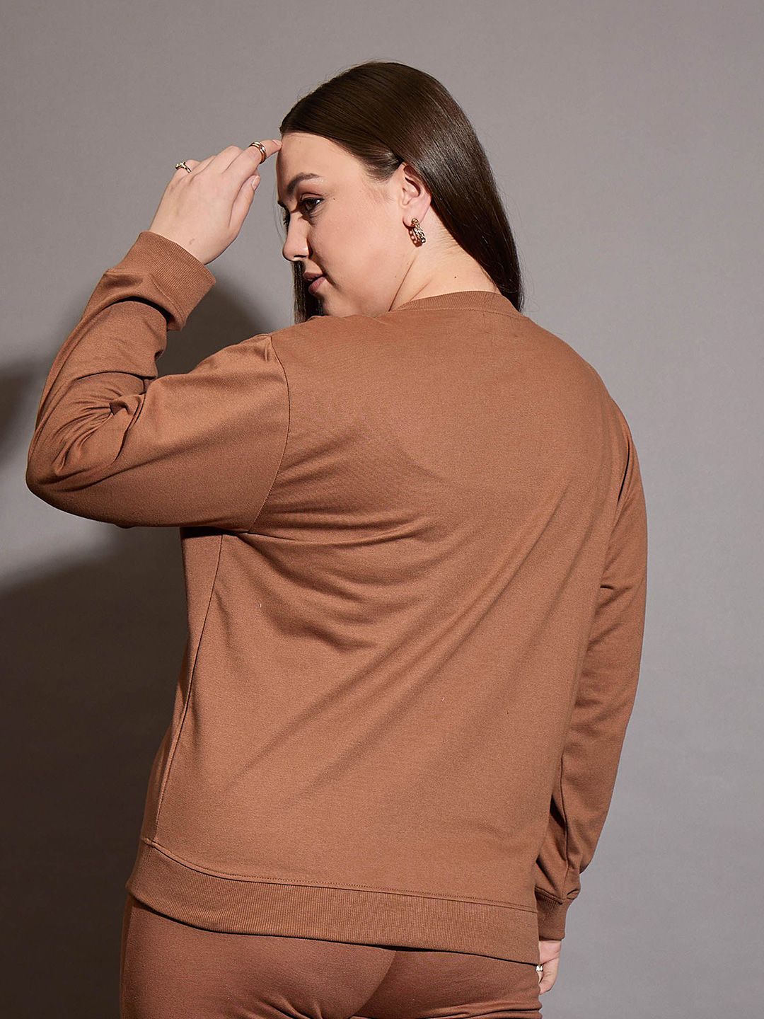 SASSAFRAS Curve Women Cotton Round Neck Plus Size Typography Printed Sweatshirt