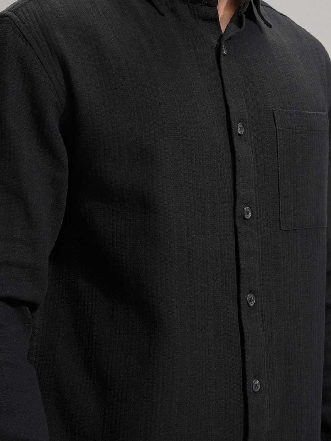 HIGHLANDER Men Comfort Relaxed Fit Textured Spread Collar Cotton Casual Shirt