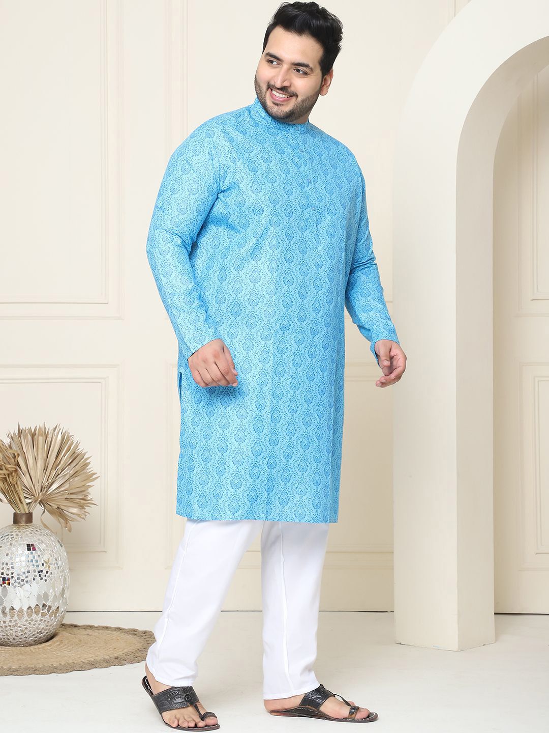 SOJANYA PLUS Motif Etnik Bercetak Linen Kapas Kurta Lurus dengan Piyama