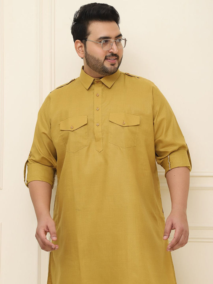 SOJANYA PLUS Shirt Collar Pocket Detailing Curved Pathani Kurta With Salwar