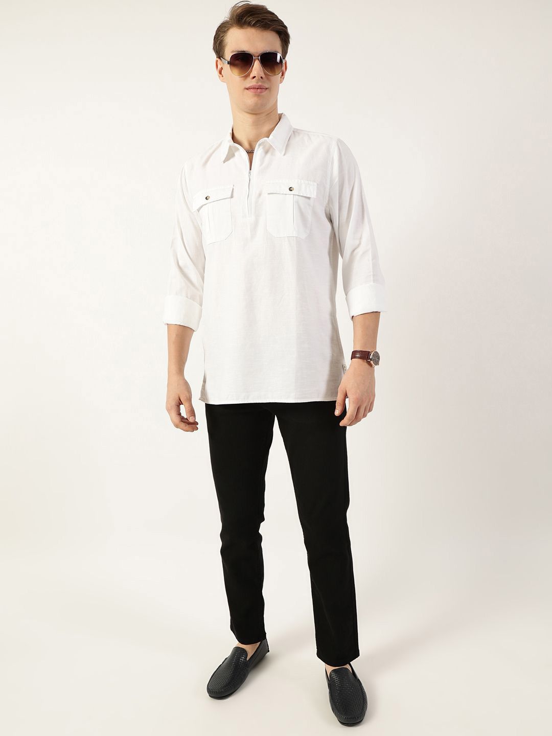 Thomas Scott Men Classic Spread Collar Solid Cotton Casual Shirt