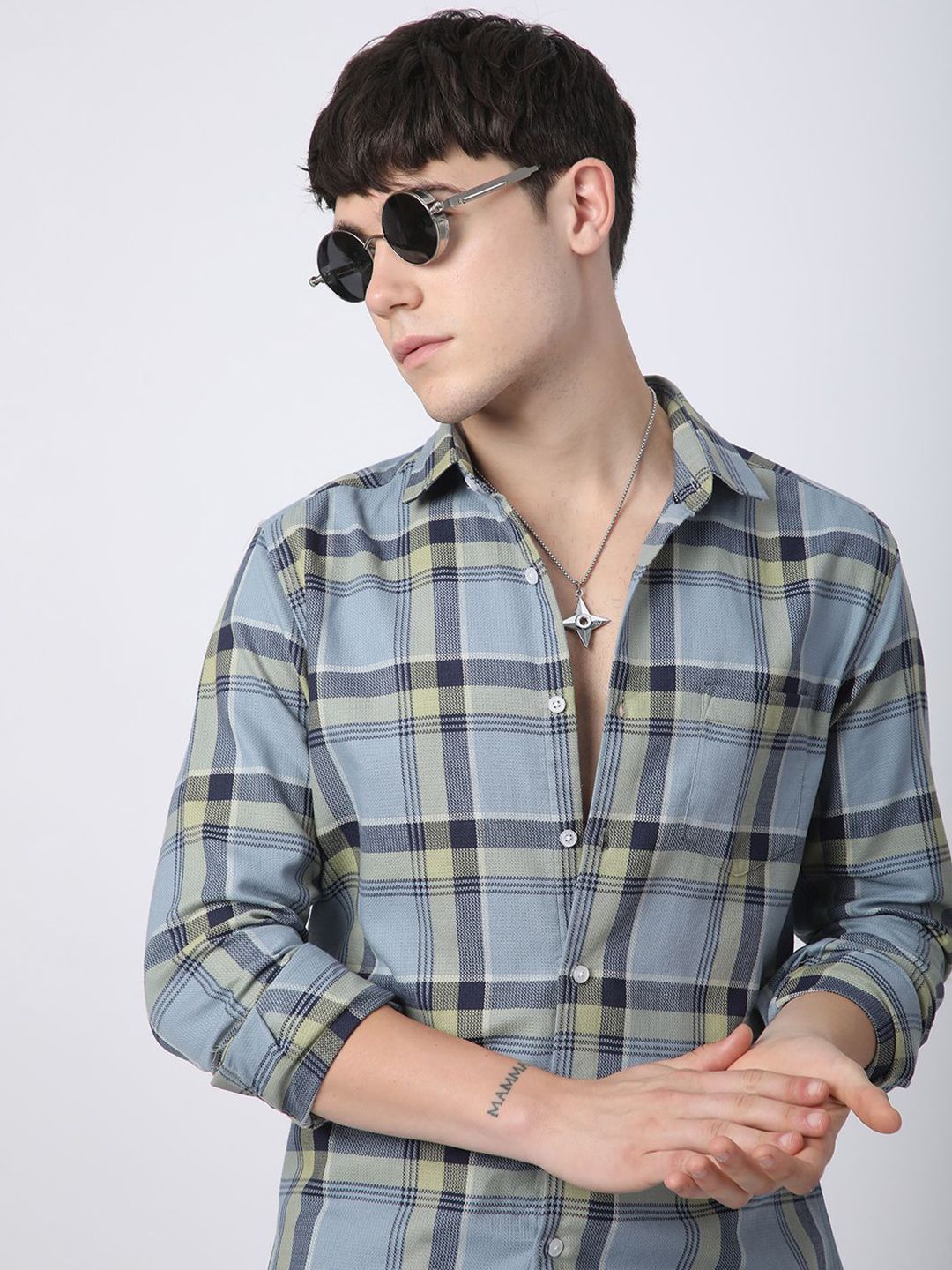 VASTRADO Men Classic Fit Spread Collar Tartan Checked Cotton Casual Shirt