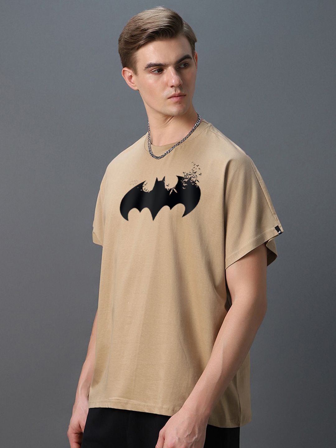 Bewakoof Men Batman Graphic Printed Round Neck Pure Cotton Oversized T-shirt