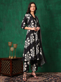 KALINI Floral Printed Embroidered V-Neck A-Line Kurta With Palazzo & Dupatta