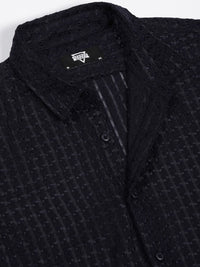 Thomas Scott Men Premium Spread Collar Textured Solid Slim Fit Casual Shirt