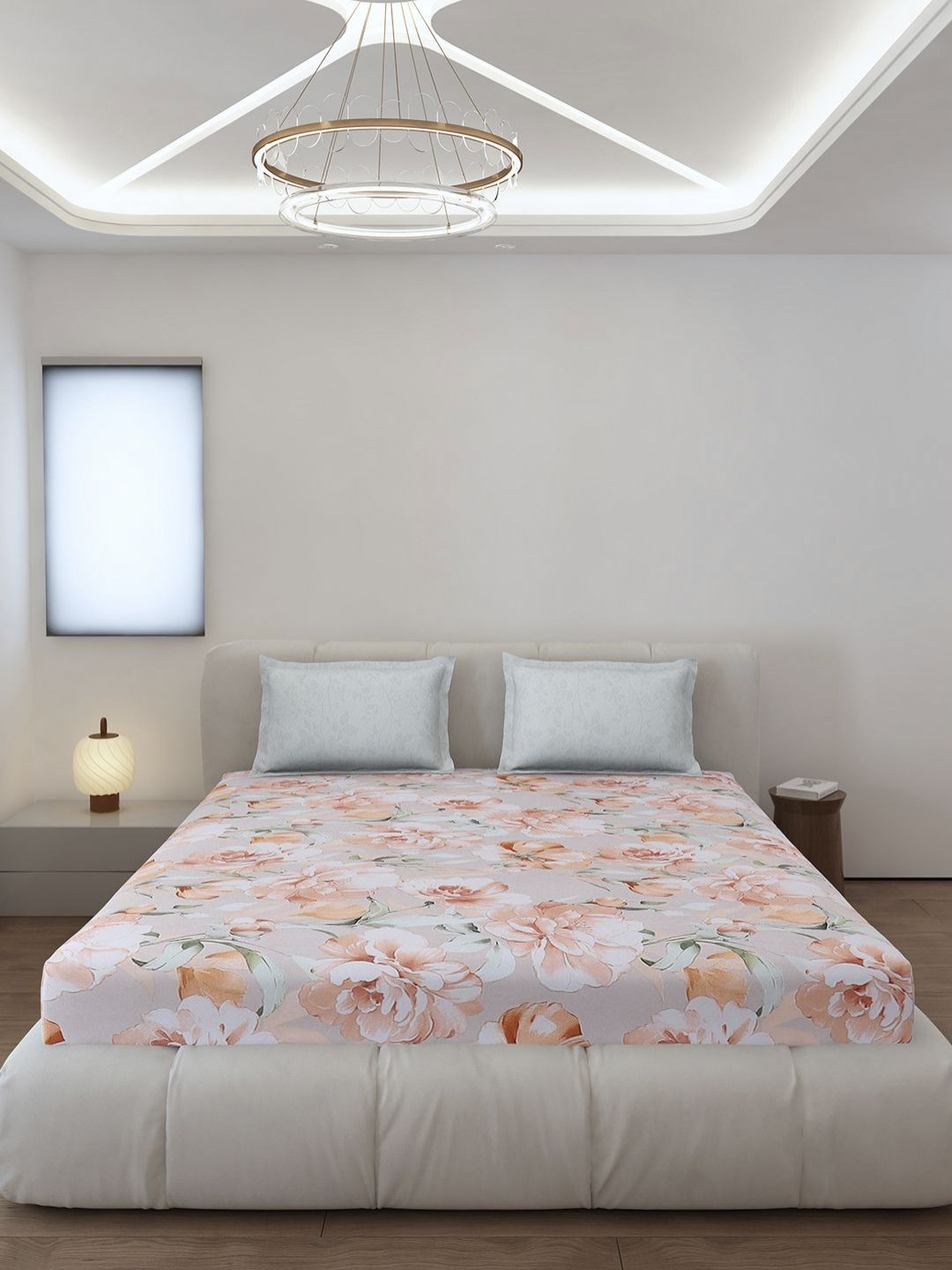 Monte Carlo Edmond Grey & Brown Floral Printed 144 TC King Bedsheet Set 2.70 m x 2.70 m