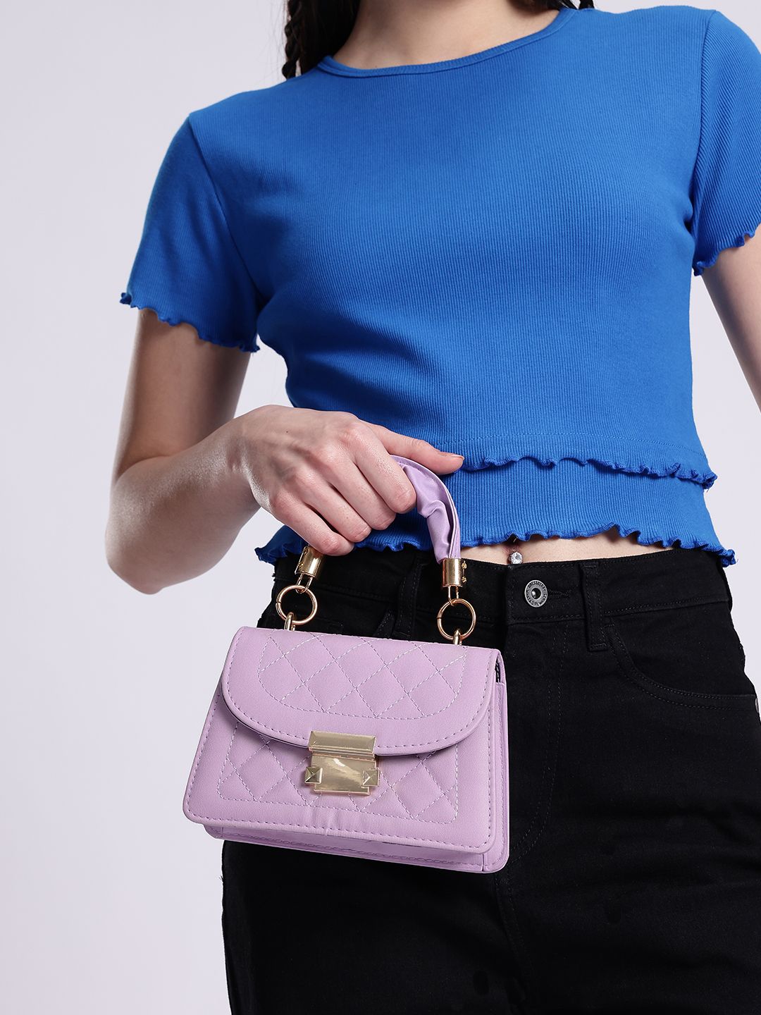 DressBerry Structured Quilted Satchel Bag