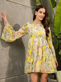 SASSAFRAS Floral Print Georgette Fit & Flare Mini Dress