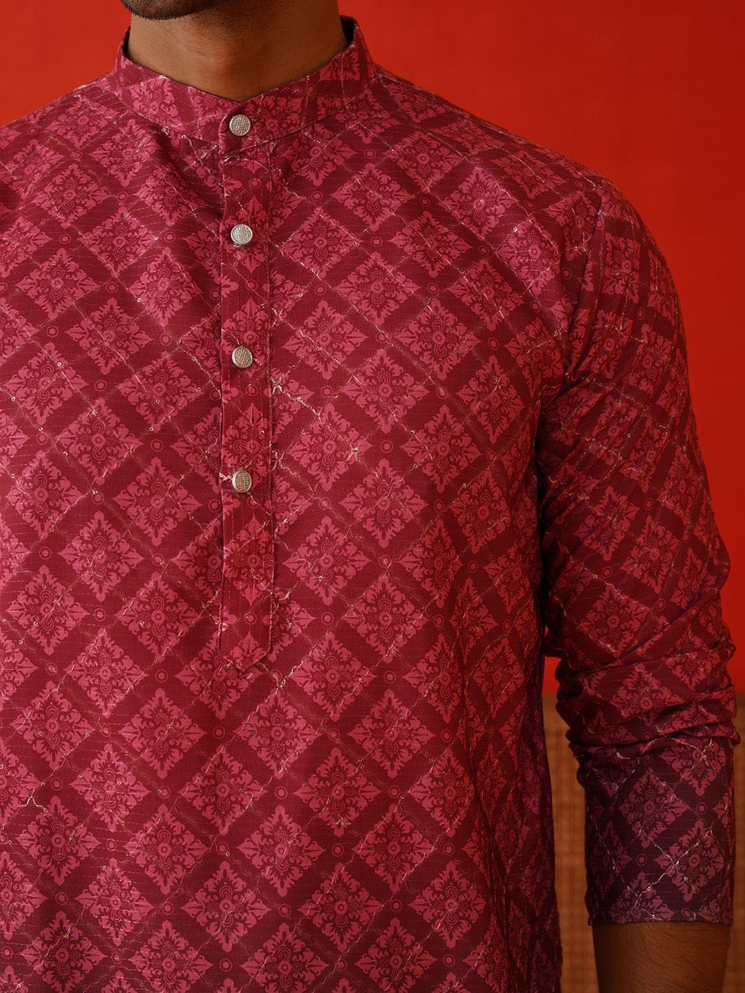 Jompers Men Floral Printed Regular Sequinned Kurta with Pyjamas