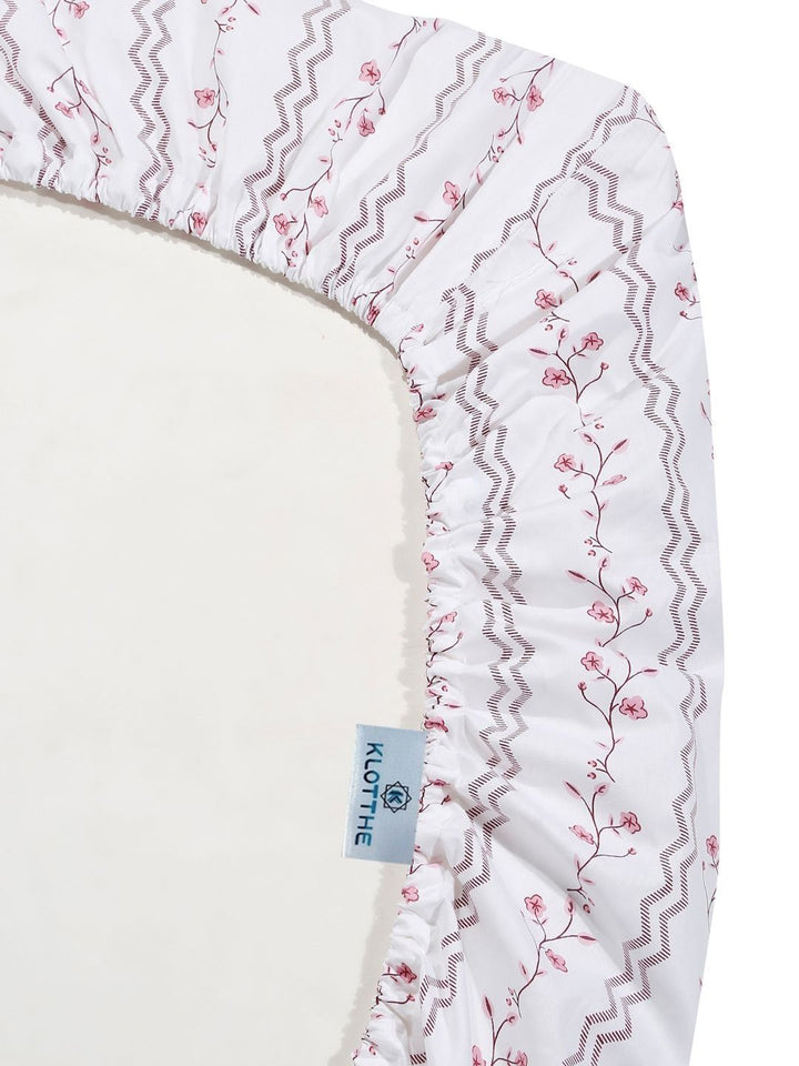 KLOTTHE White Floral Printed Dilengkapi 400 TC Cotton Super King dengan 2 Sarung Bantal