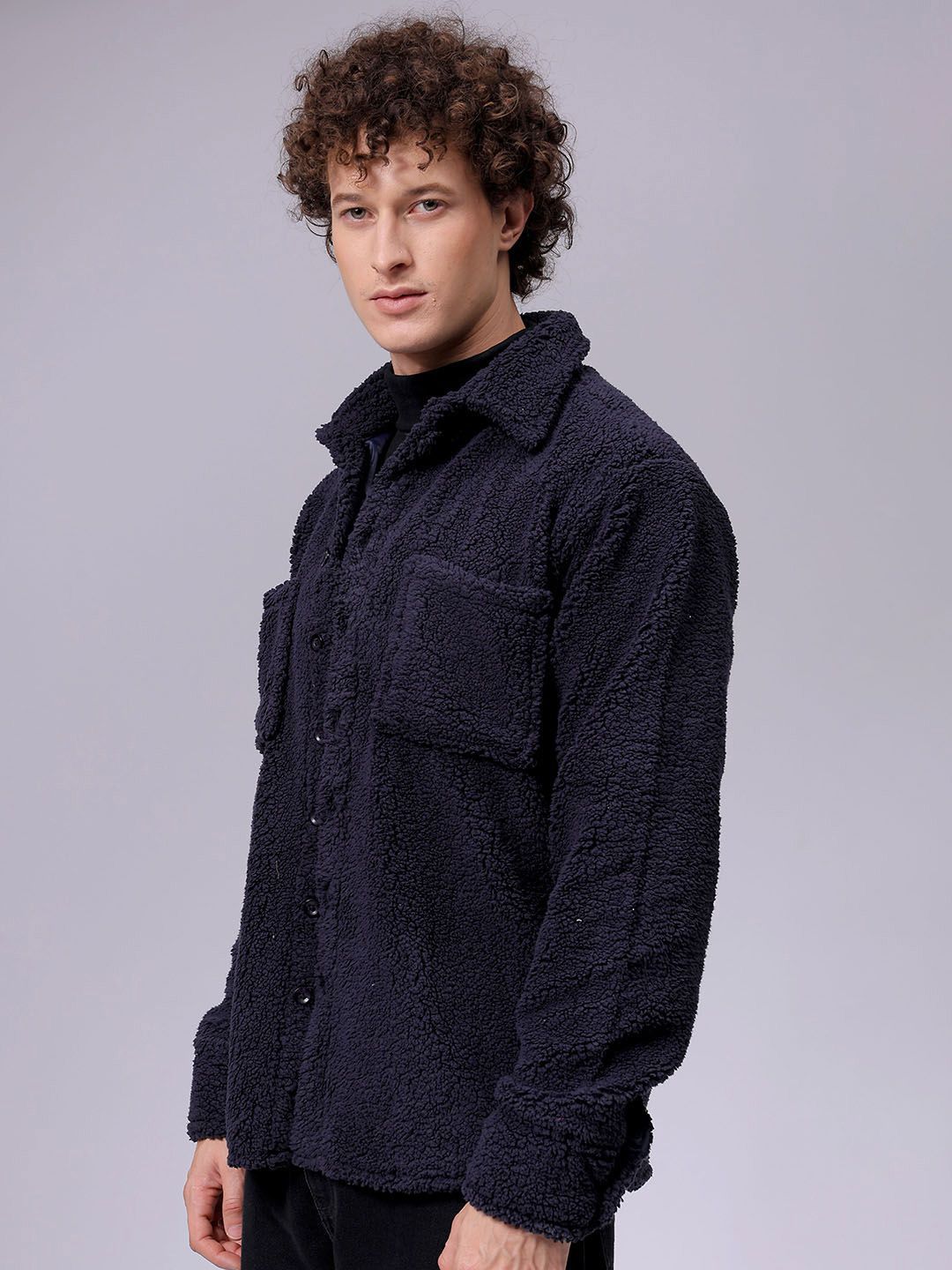 The Indian Garage Co Men Fleece Regular Fit Casual Winter Overshirt