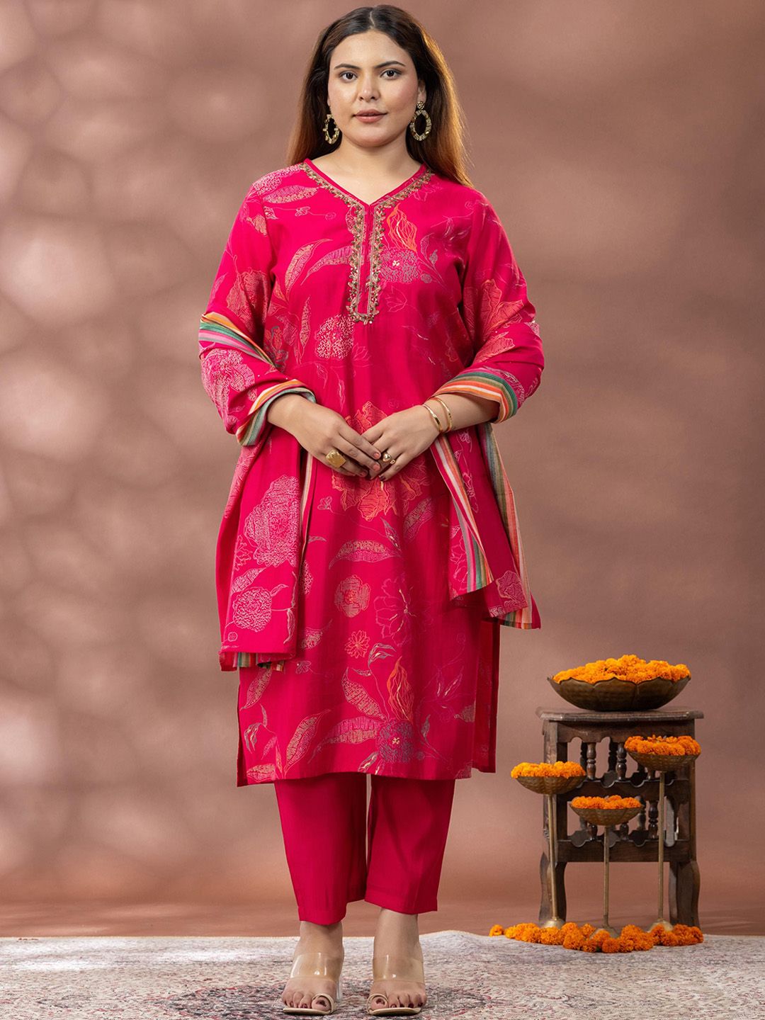 Kurta Bercetak Bunga Mamicha Wanita dengan Palazzos & Dupatta